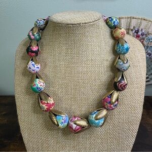 Lenora Dame Tulip Necklace Pastel Floral Millefiori Polymer Beads Glam 20 Inch
